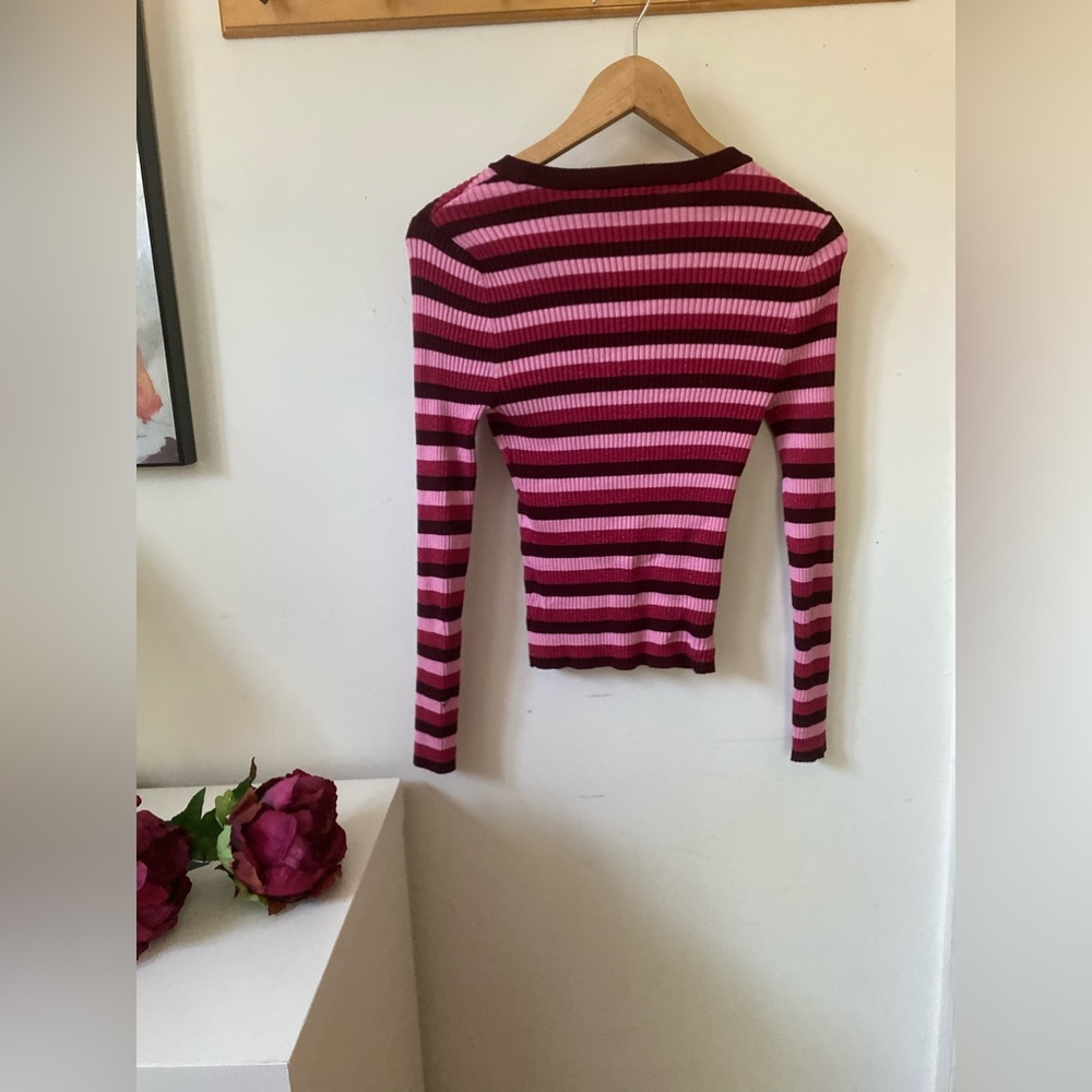 Hooked Up Pink striped crew neck fitted top